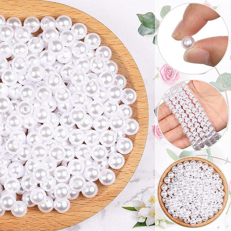 4/6/8/10/12/14/16mm Pearl Beads ABS Loose Round Beads Craft for Fashion Jewelry Making White Beige DIY Imitation Garment Beads