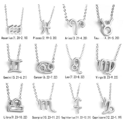 12 Horoscope Silver Color Pendant Necklace for Men Women Taurus Aries Leo Pisces Virgo 12 Constellations Jewelry Holiday Gifts