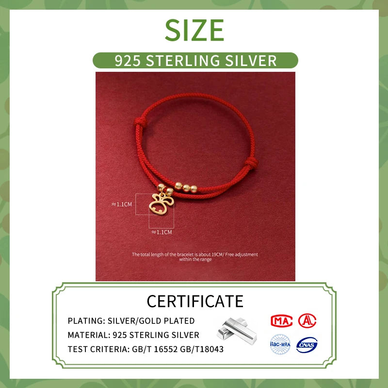 INZATT Real 925 Sterling Silver The Twelve Chinese Zodiac Signs Red Rope Bracelet for Women Classic Tiger Animal Fine Jewelry