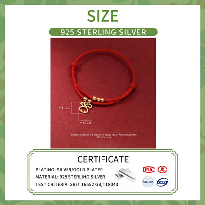 INZATT Real 925 Sterling Silver The Twelve Chinese Zodiac Signs Red Rope Bracelet for Women Classic Tiger Animal Fine Jewelry