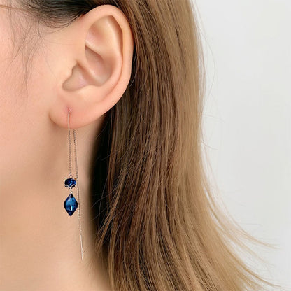 Elegant Vintage Temperament Long Royal Blue Fox Gem Pendant Fringe Earrings For Women Korean Fashion Earring Party  Jewelry Gift