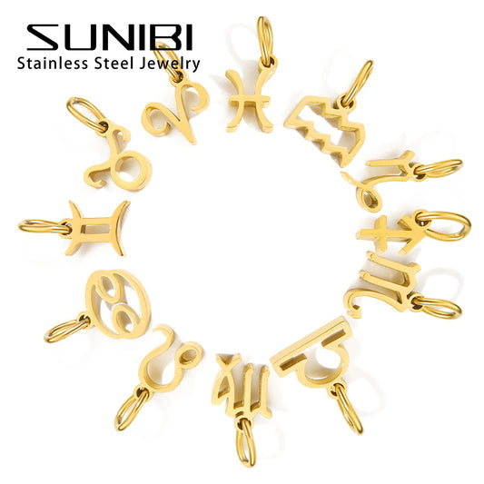 SUNIBI Stainless Steel Star Zodiac Sign 12 Constellation Pendant Accessories for Necklace Women Man Jewelry Gifts Wholesale