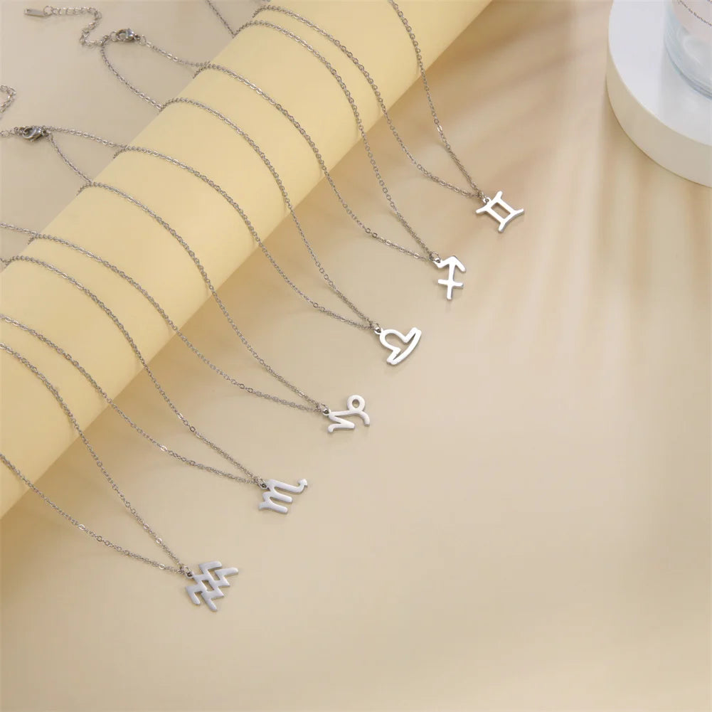 Unift Aries Pisces Taurus Zodiac Sign Necklace Stainless Steel Pendant Constellation Horoscope  Jewelry Birthday Gift Wholesale