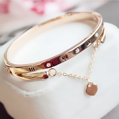 Hot Luxury Rose Gold Stainless Steel Bracelets Bangles Female Heart Forever Love Brand Charm Bracelets for Women Famous Jewelry