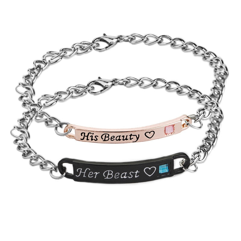 Fashion Popular Couple Bracelet His Queen Her King Text Love Memorial Day Holiday Chain Trendy Charm Jewelry Gift For Lover