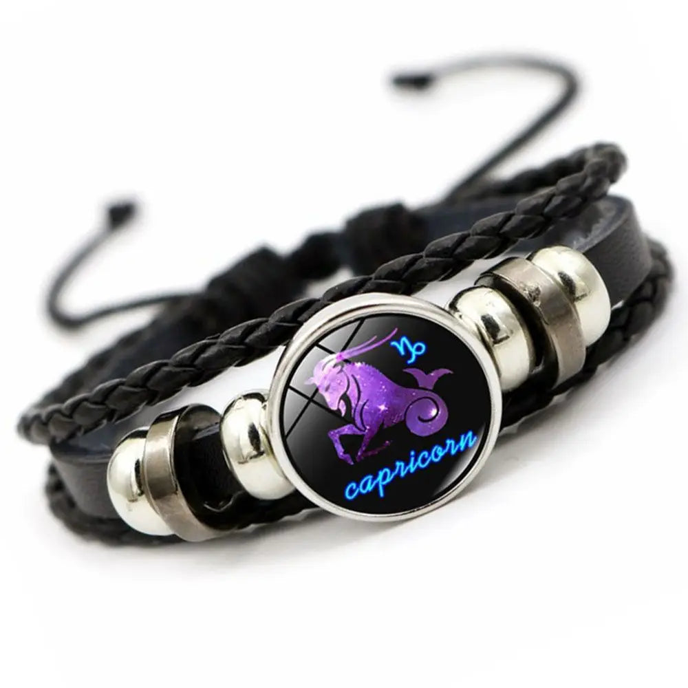 Twelve Constellation Bracelet Hand-woven Beaded Retro Leather Zodiac Sign Beads Bangle Bracelets For Women Men Jewelry Gift