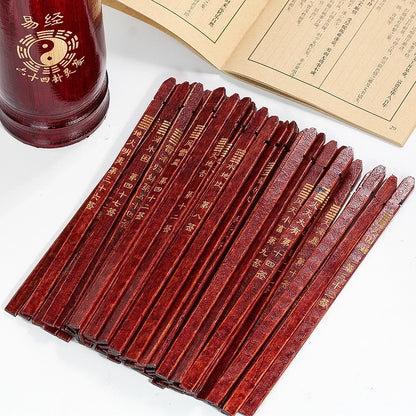 Chinese Fortune Sticks Set Wooden Divination Props Feng Shui Prediction Game with Storage Bucket and Interpretation Book