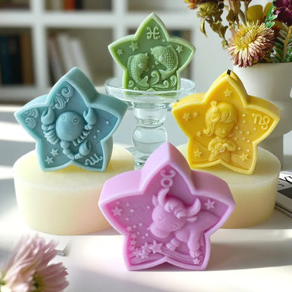 Twelve Horoscope Scented Candle Silicone Mold DIY Pentagram Constellation Aries Leo Gypsum Resin Handmade Soap Mould
