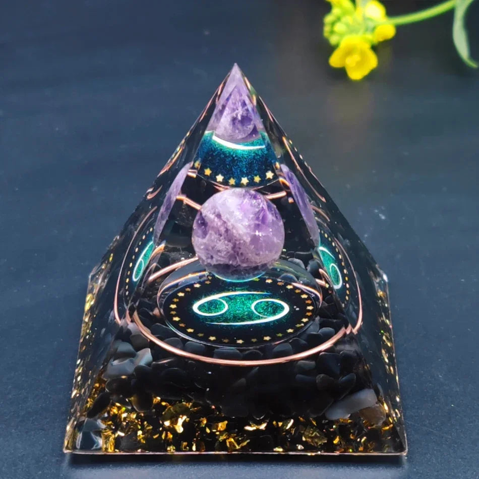 12 Zodiac Orgone Pyramid 5cm Horoscope Healing Natural Crystal Stone Ornaments Chakra Reiki Orgonite Gemstones Birthday Gifts