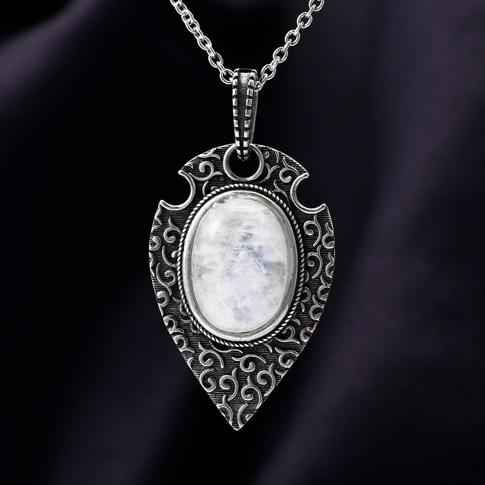 Silver Necklace Pendant Large Oval 10*14MM Natural Moonstone Retro Bohemian Style Necklace Pendant Party