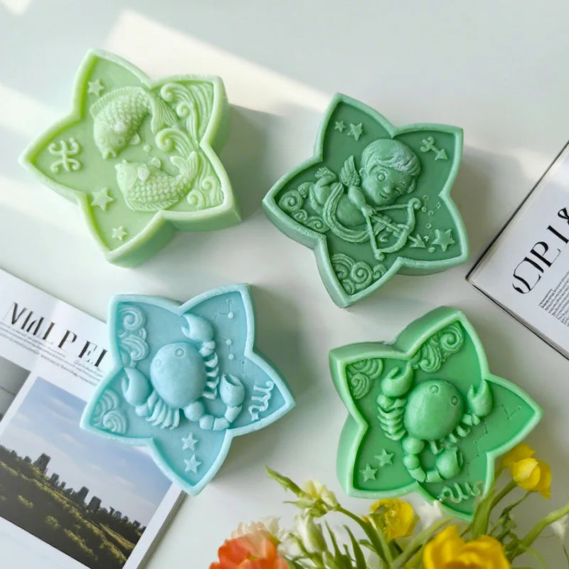 Twelve Horoscope Scented Candle Silicone Mold DIY Pentagram Constellation Aries Leo Gypsum Resin Handmade Soap Mould