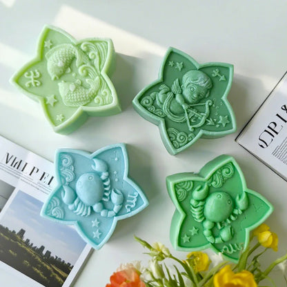 Twelve Horoscope Scented Candle Silicone Mold DIY Pentagram Constellation Aries Leo Gypsum Resin Handmade Soap Mould