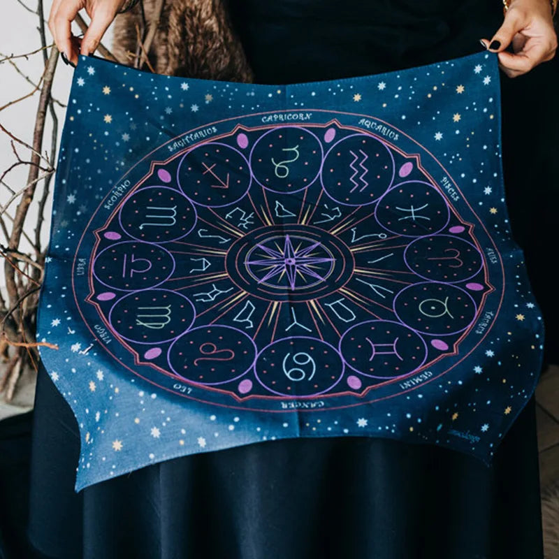Tarot tablecloth Altar cloth tarot Tapestry Wall Hanging Wheel of the Zodiac Astrology black sun moon Bedroom Room Decor Art