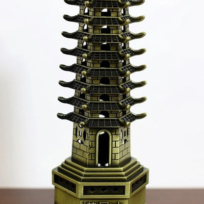 Feng Shui 9-Levels Alloy 3D Model Chinese Wenchang Pagoda Tower Crafts Statue Souvenir Home Decoration Metal Handicraft