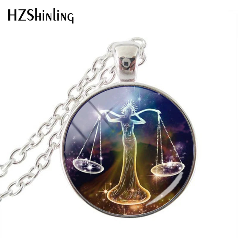 Fashion Purple Galaxy 12 Horoscope Scorpio Sagittarius Capricorn Aquarius Pendant Fashion Necklace Glass Dome Jewelry Gift