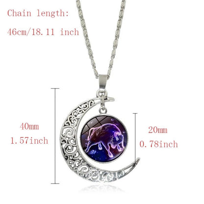 Luminous 12 Constellation Crescent Moon Pendant Necklace Galaxy Zodiac Astrology Horoscope Charm Necklaces For Women Men Girls