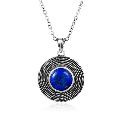 Naisya Vintage Silver Necklace Lapis Lazuli Natural Stone for Women Daily Wear Gift