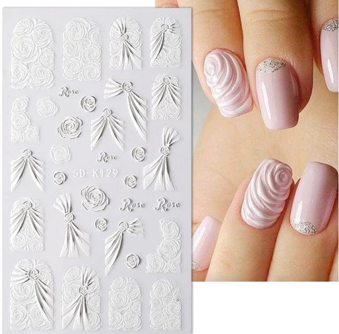 Nail Sticker 5D Embossed White FLORAL