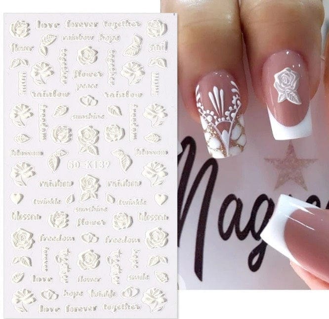 Nail Sticker 5D Embossed White FLORAL