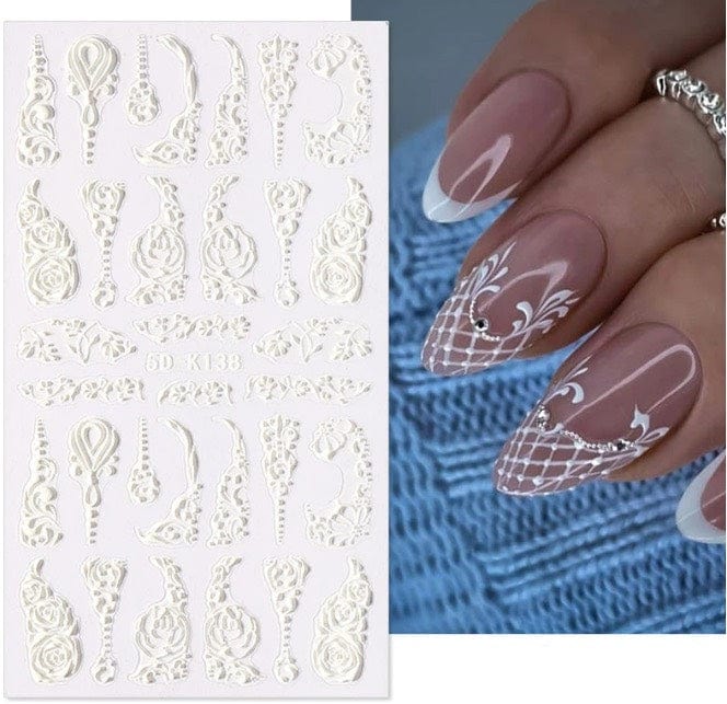 Nail Sticker 5D Embossed White FLORAL