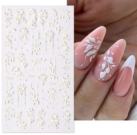 Nail Sticker 5D Embossed White FLORAL