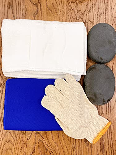 SET 2pcs Large Massage Stones Basalt Olivine Stones Hot Rocks Sauna Lava Stone Or For Liver Detox 1 Glove 1 Liver towel 1 Wrap belt (Liver Stone)