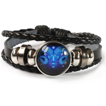 12 Zodiac Signs Constellation Charm Luminous Bracelet Men Women Fashion Multilayer Weave leather Bracelet &amp; Bangle Birthday Gift