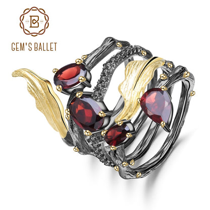 GEM'S BALLET 2.75Ct Natural Red Garnet Gemstone Finger Ring 925 Sterling Sliver Vintage Gothic Rings For Women Fine Jewelry