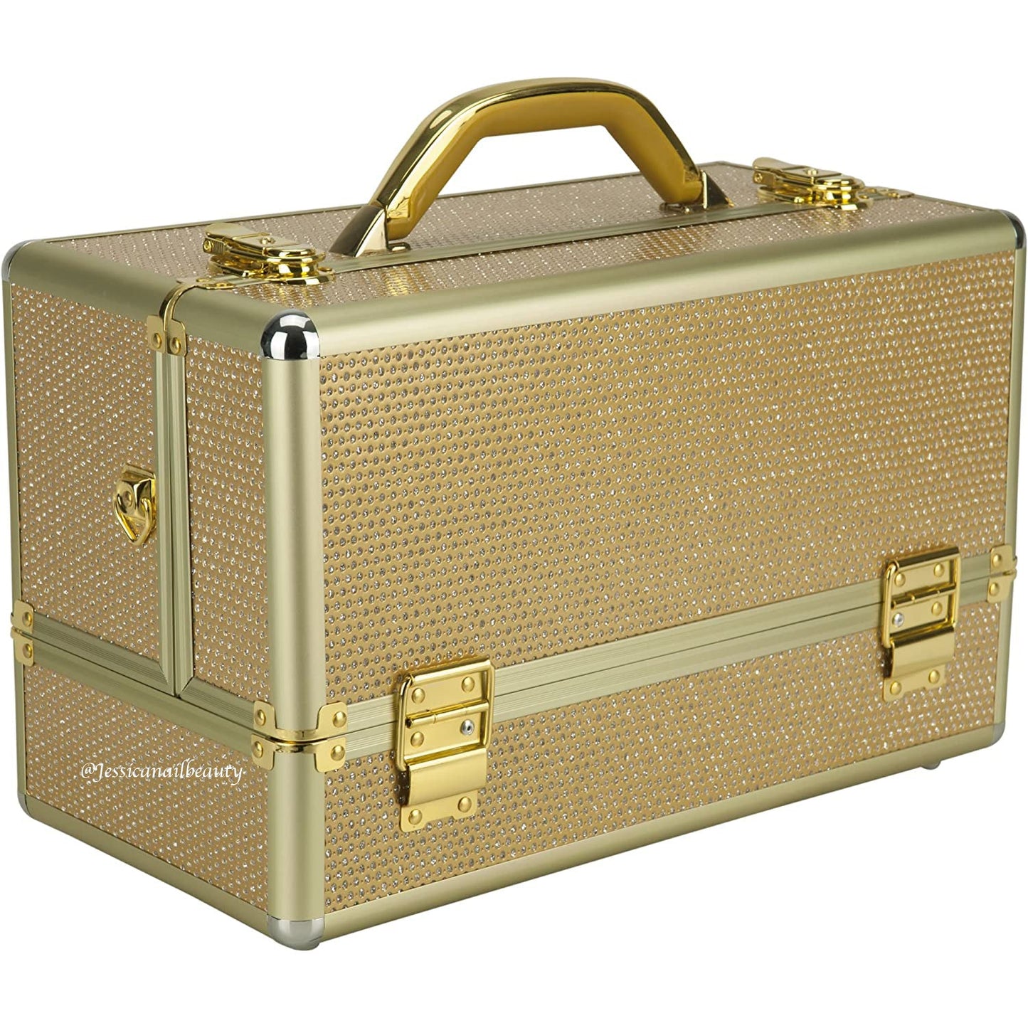 Professional Aluminum Makeup Case - Crystal Gold (15" x 7.5" x 10.5")(Key included)