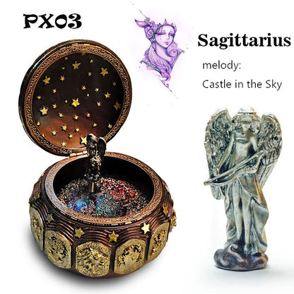 Retro Zodiac 12 Signs Music Box Manual Arts 12 Constellation Musical Boxes with Led Flash Lights Valentine&#39;s Day Birthday Gift