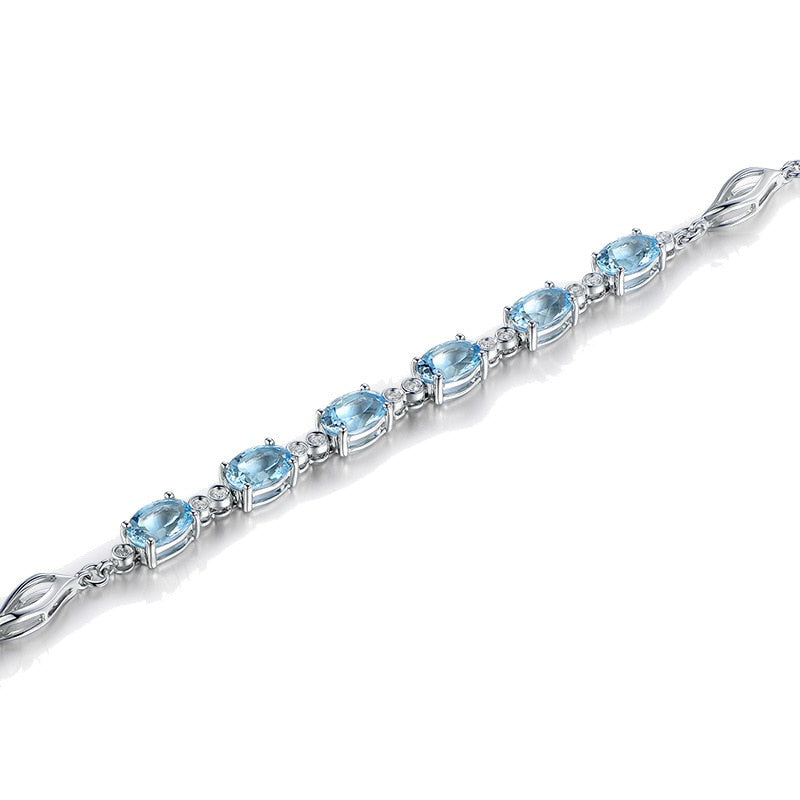 Aquamarine Bracelets For Female Real 925 Sterling Silver Sky Blue Gemstone Bracelet For Student Birthday Gift