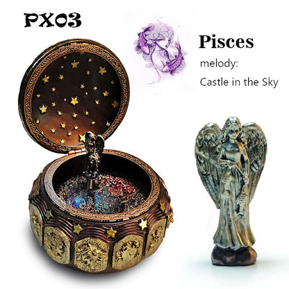 Retro Zodiac 12 Signs Music Box Manual Arts 12 Constellation Musical Boxes with Led Flash Lights Valentine&#39;s Day Birthday Gift