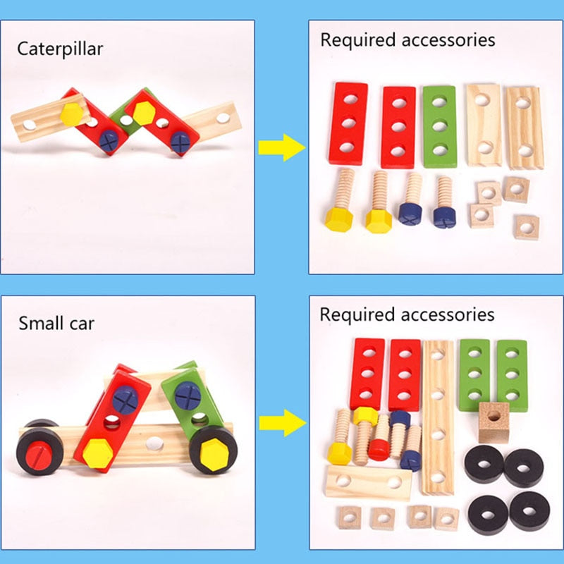 Wooden Toolbox Pretend Play Set Montessori Children Toy For Boys Nut Disassembly Screw Assembly Simulation Repair Carpenter Tool