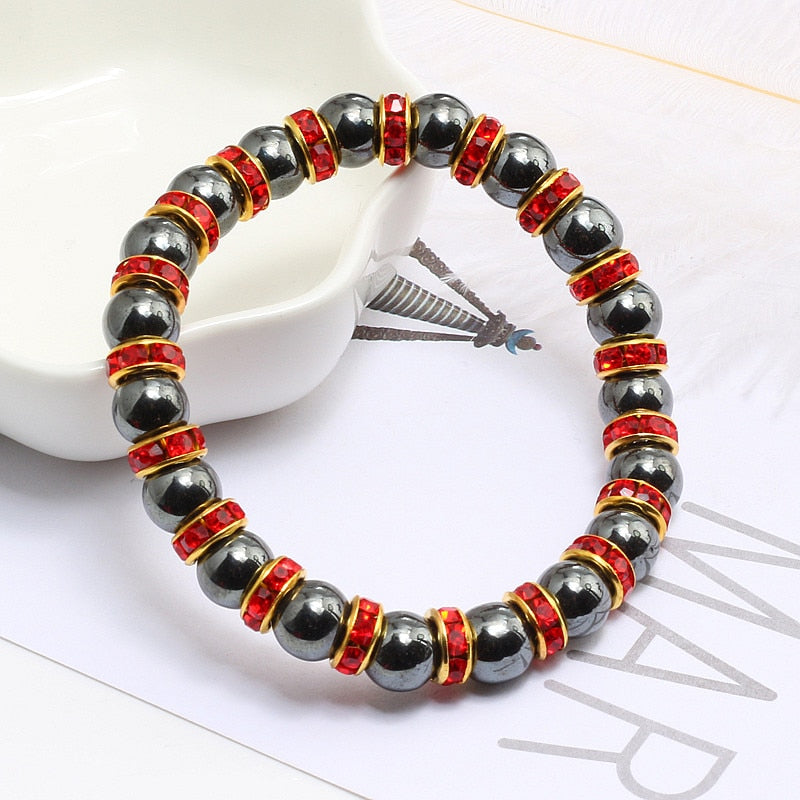 Natural Hematite Beads Bracelets Men No-Magnetic Health Protection Women Jewelry Charm Crystal Stone Stretch Bracelet &amp; Bangle