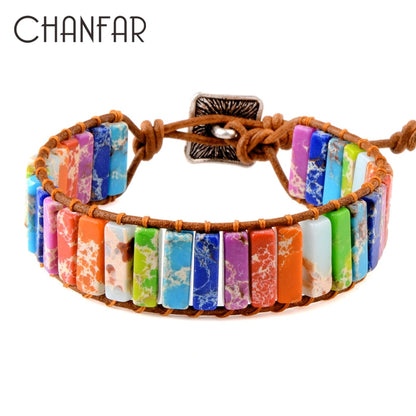 7 MultiColor Chakra Natural Stone Bracelet Bohemia Handmade Tube Beads Genuine Leather Wrap Bracelet Yoga Bracelets For Woman