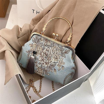 Chain Women Shoulder Crossbody Messenger Bag Women&#39;s Handbags Autumn Vintage Fashion Flowers Bag Bags Kiss Lock Shell Bags Bag