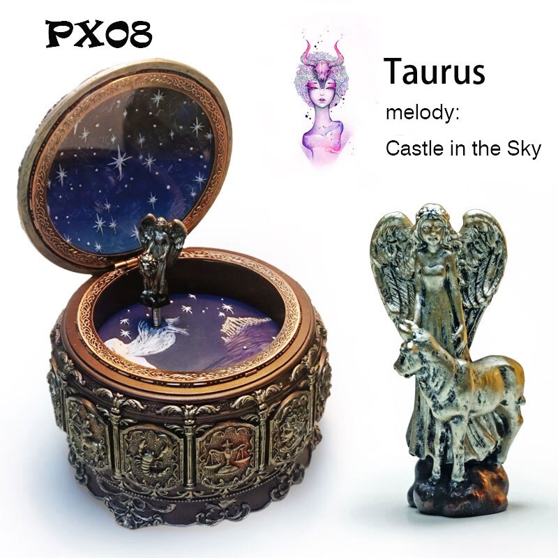 Retro Zodiac 12 Signs Music Box Manual Arts 12 Constellation Musical Boxes with Led Flash Lights Valentine&#39;s Day Birthday Gift