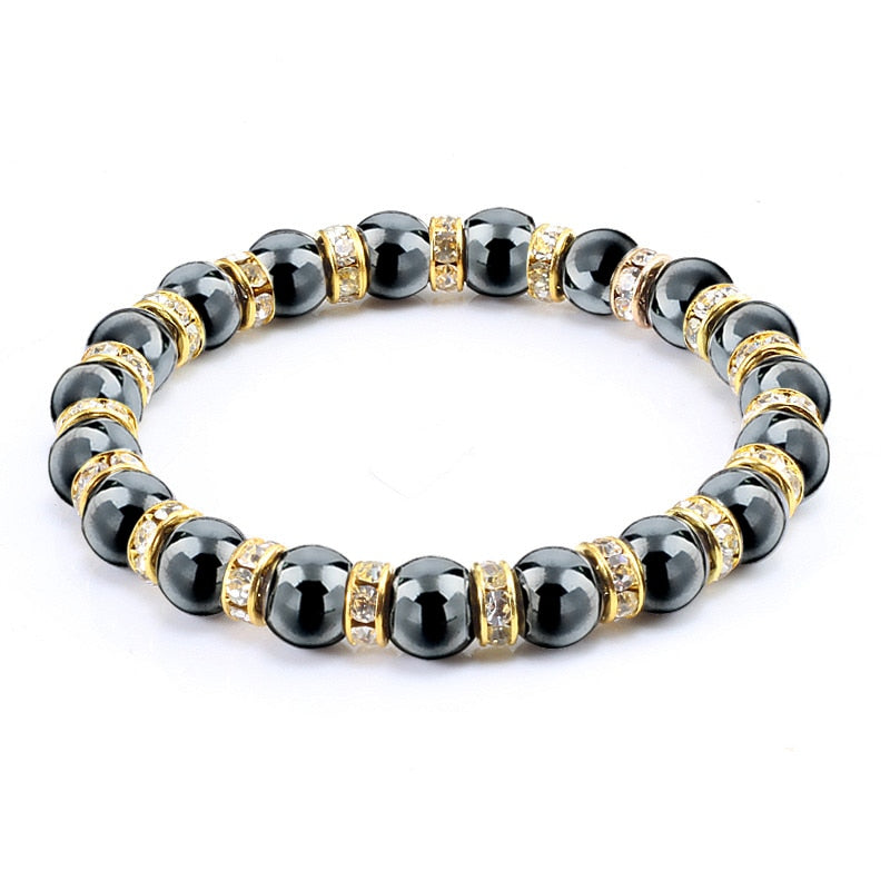 Natural Hematite Beads Bracelets Men No-Magnetic Health Protection Women Jewelry Charm Crystal Stone Stretch Bracelet &amp; Bangle