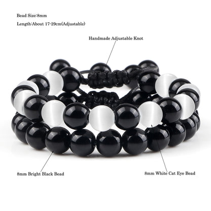 2pcs Men Shiny Black Natural Stone Beaded Bracelets Multicolor Tiger Eye Stone Obsidian Onyx Beads Bracelets Women Yoga Jewelry