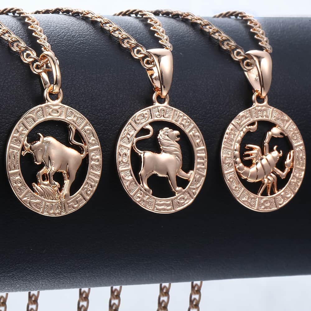 12 Zodiac Sign Constellations Pendant Necklace For Women Men 585 Rose Gold Color Necklace  Birthday Gifts Drop Shipping GPM16A