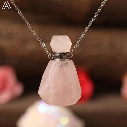 Natural Purple Agates Smoky Color Quartz Rainbow Fluorite Stone Gold Perfume Bottle Pendant For Necklace Making Women Jewelry