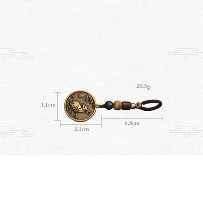 Zodiac Animal Tag Car Keychain Lanyard Pendants Brass Rat Bull Tiger Rabbit Dragon Snake Horse Monkey Dog Handmade Rope Hangings