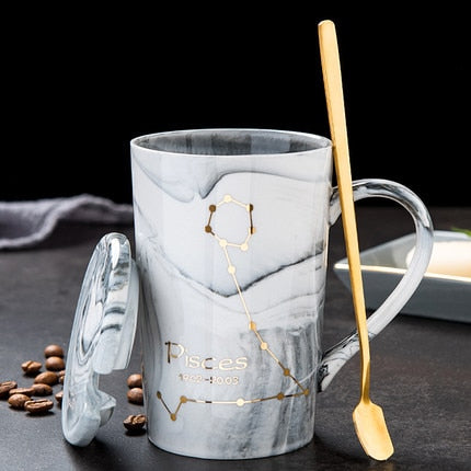 Natural Marble 12 Constellation Ceramic Zodiac Mug with lid Coffee Mugs Creative Personality Cup 400ml Lead-free