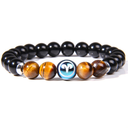 Women Men Twelve constellation Zodiac onyx stone beads bracelet Sagittarius Aries Taurus charm bracelet jewelry for men women