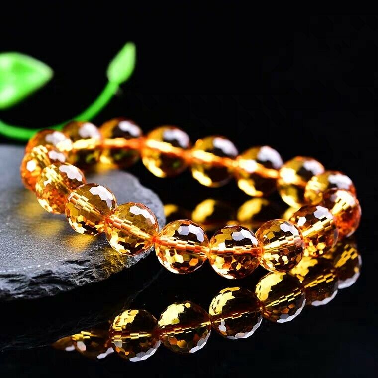 Natural Yellow Citrine Quartz Clear Faceted Cut Beads Bracelet 8mm 10mm 12mm 14mm Stretch Gemstone AAAAA