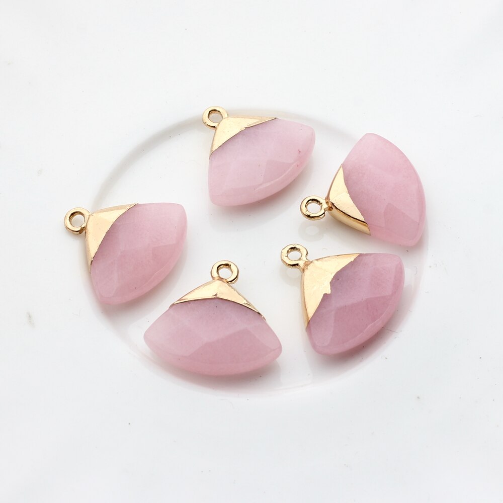 Natural Stone Charms Pendant Copper Fan-shaped Natural Color Agate Stone Charms 2pcs/lot DIY Jewelry Accessories