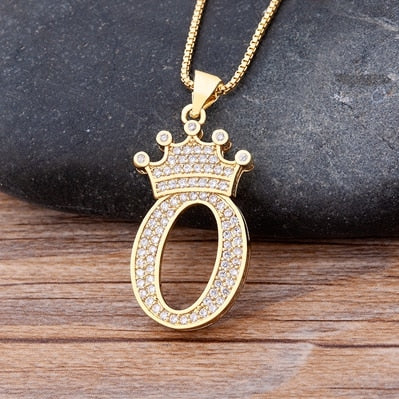 Nidin New Luxury Copper Zircon A-Z Crown Alphabet Pendant Chain Necklace Hip-Hop Style Fashion Woman Man Initial Name Jewelry