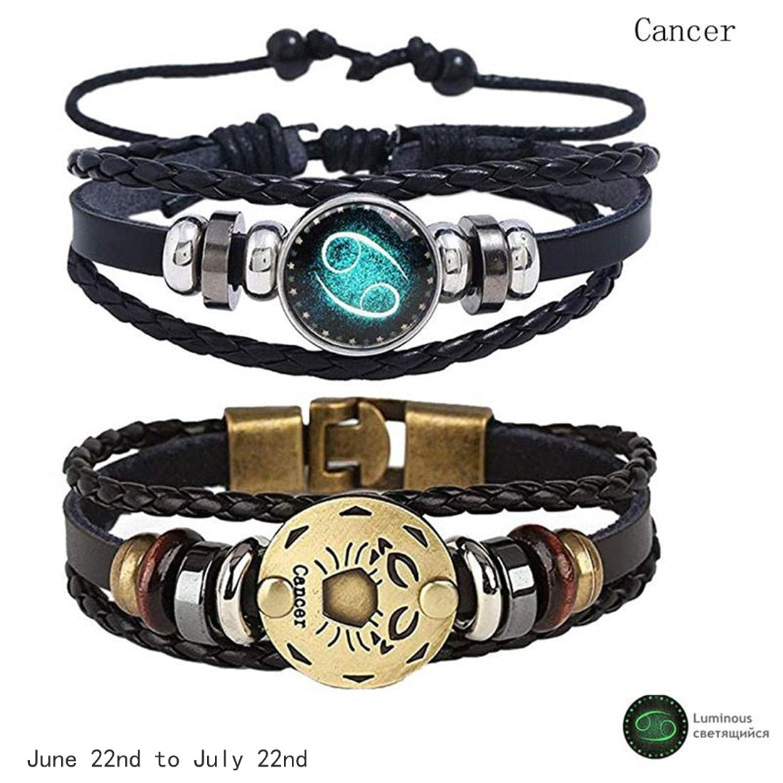 2pcs/set 12 Constellation Bracelets Luminous Charm Leather Bracelet Zodiac Horoscope Braided Bangle Men Women Jewelry Wrist Gift