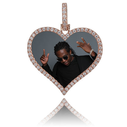 TOPGRILLZ Custom Made Photo Heart Medallions Necklace &amp; Pendant With 4mm Tennis Chain AAA Cubic Zircon Men's Hip Hop Jewelry