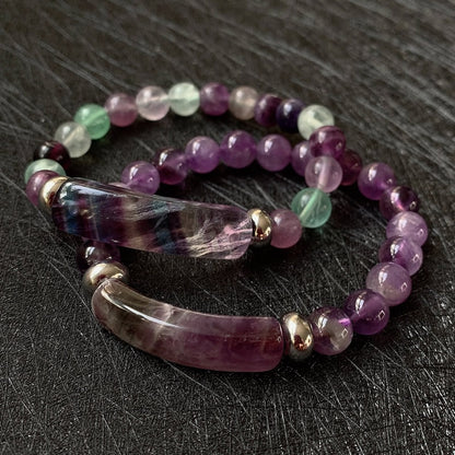 Natural Stone Strand Beads Bracelets Reiki Healing Amethysts Purple Green Fluorite Quartz Crystal Rectangle Bar Charms Bracelets